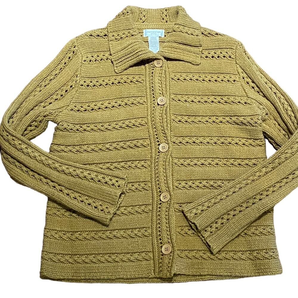 Jones New York Womens Medium Full Button Golden Brown Cardigan Sweater